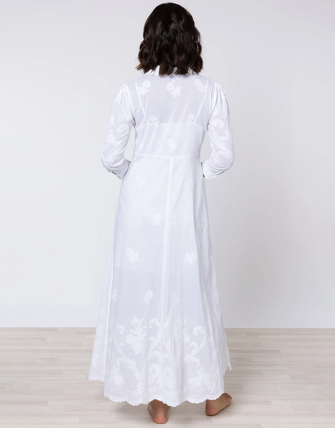 Cotton Maxi Dress with Vintage Embroidery - White