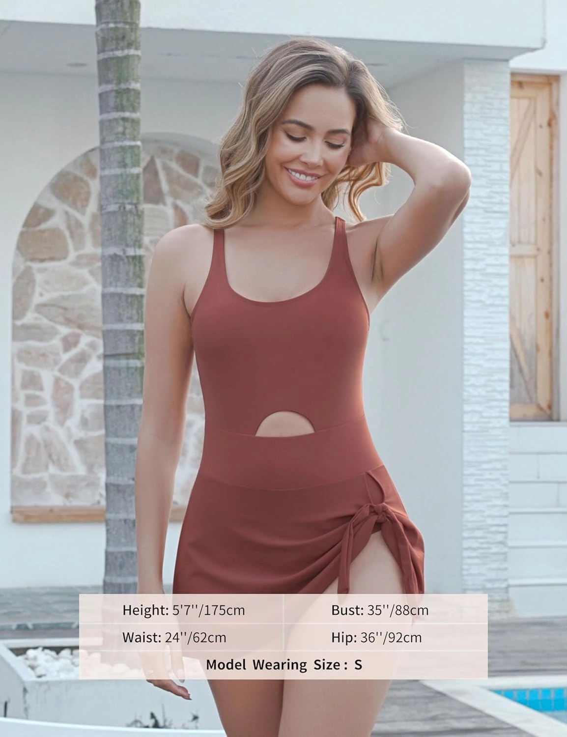 Crazyme One Piece Swimsuit Women Tummy Control Cutout Sexy Swimdress Bathing Suit for Women Tie Knot Skirt
