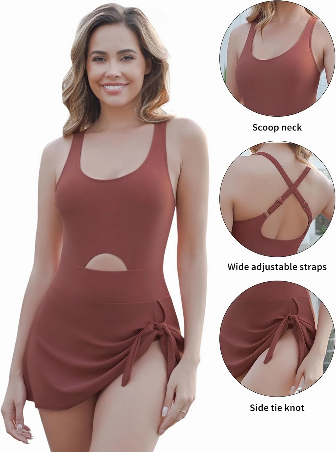 Crazyme One Piece Swimsuit Women Tummy Control Cutout Sexy Swimdress Bathing Suit for Women Tie Knot Skirt