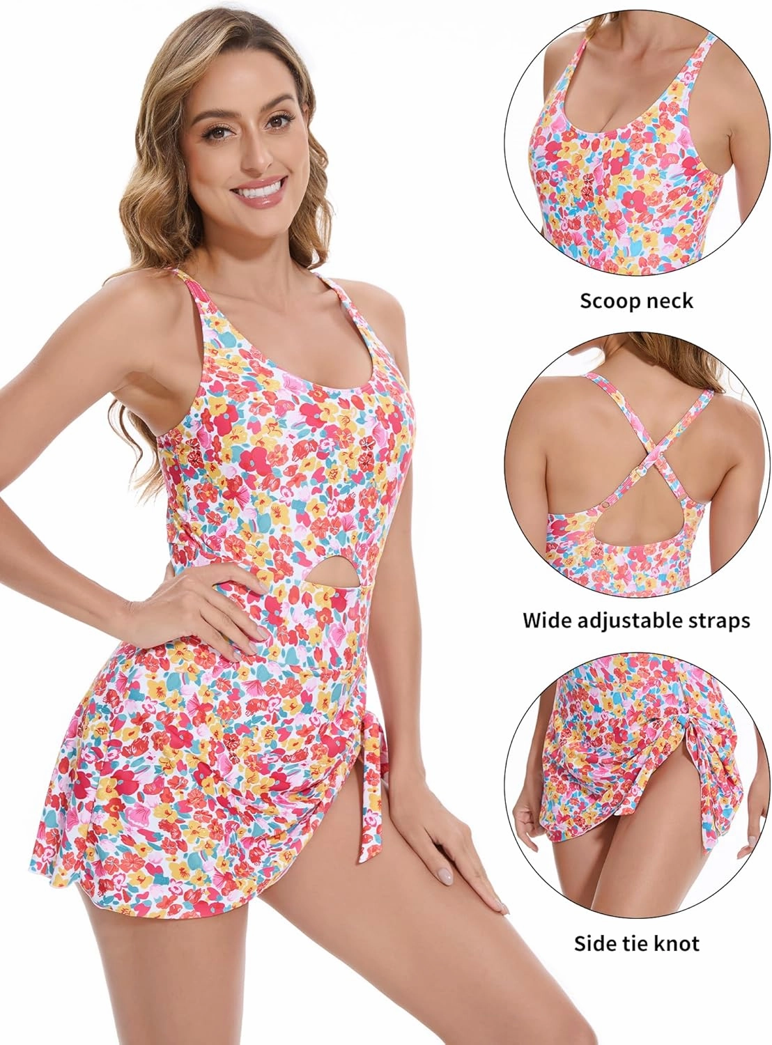 Crazyme One Piece Swimsuit Women Tummy Control Cutout Sexy Swimdress Bathing Suit for Women Tie Knot Skirt