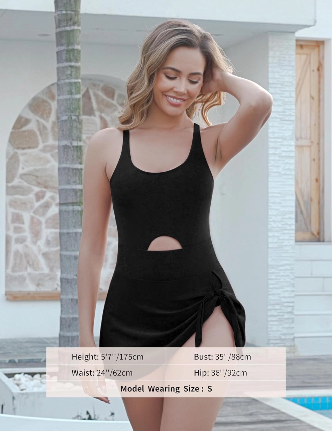 Crazyme One Piece Swimsuit Women Tummy Control Cutout Sexy Swimdress Bathing Suit for Women Tie Knot Skirt