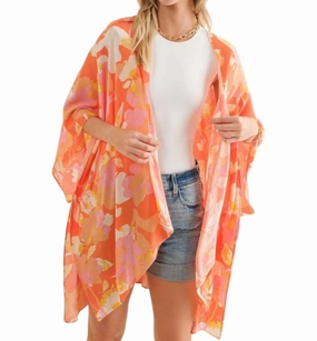 Crinkle Rayon Half Sleeve Kimomo In Orange