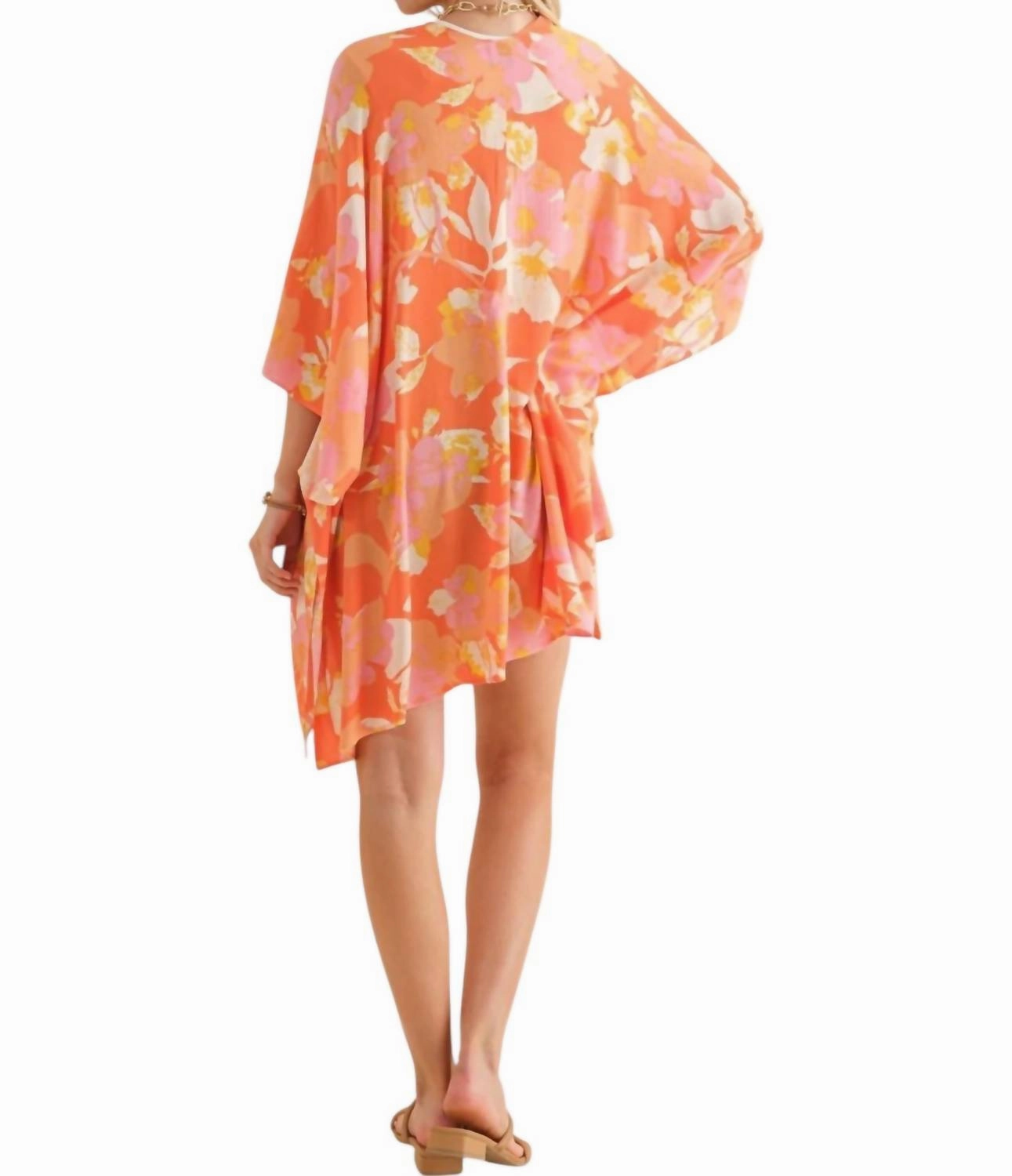 Crinkle Rayon Half Sleeve Kimomo In Orange
