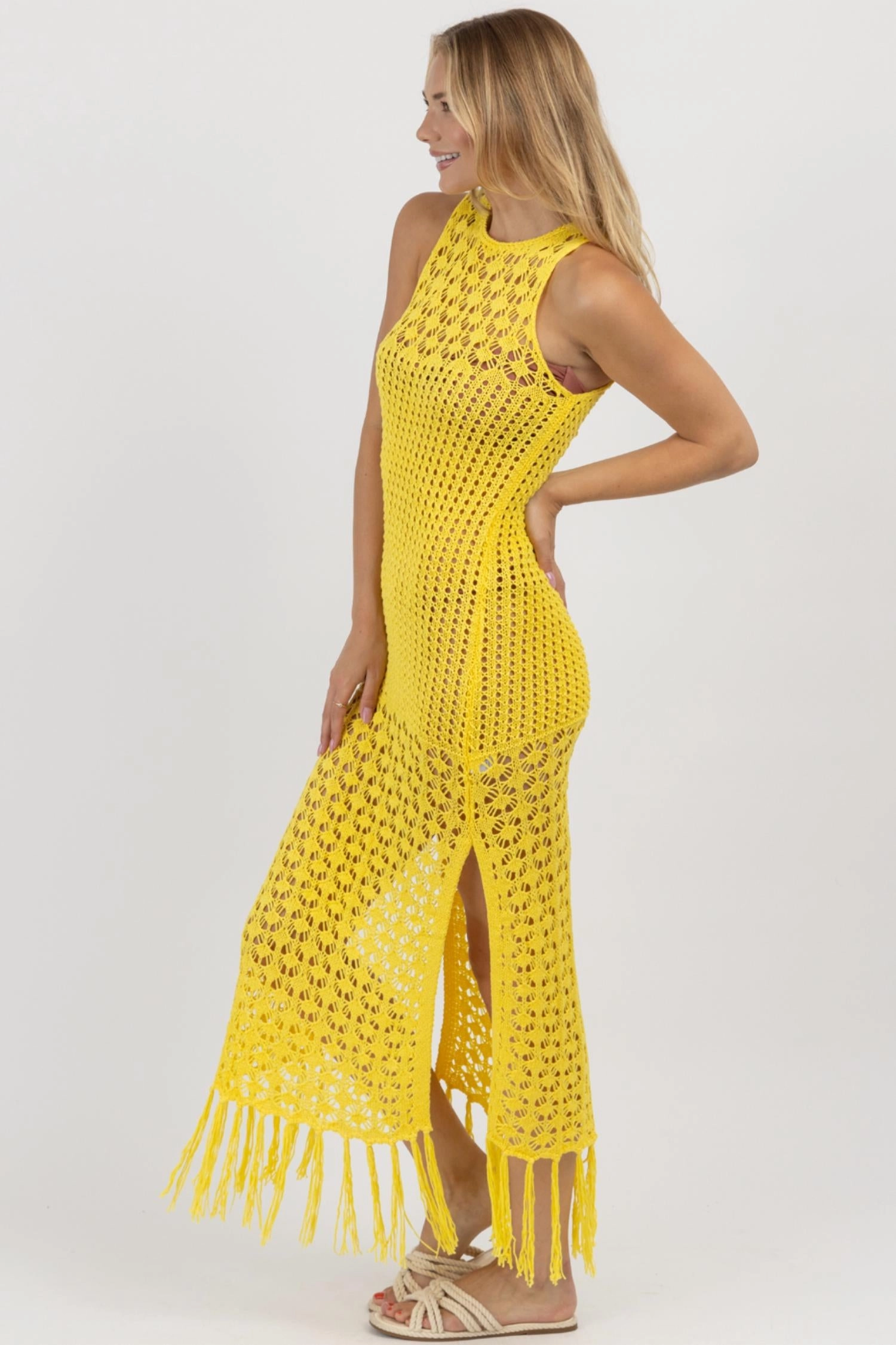 Crochet Fringe Maxi Coverup In Sunshine