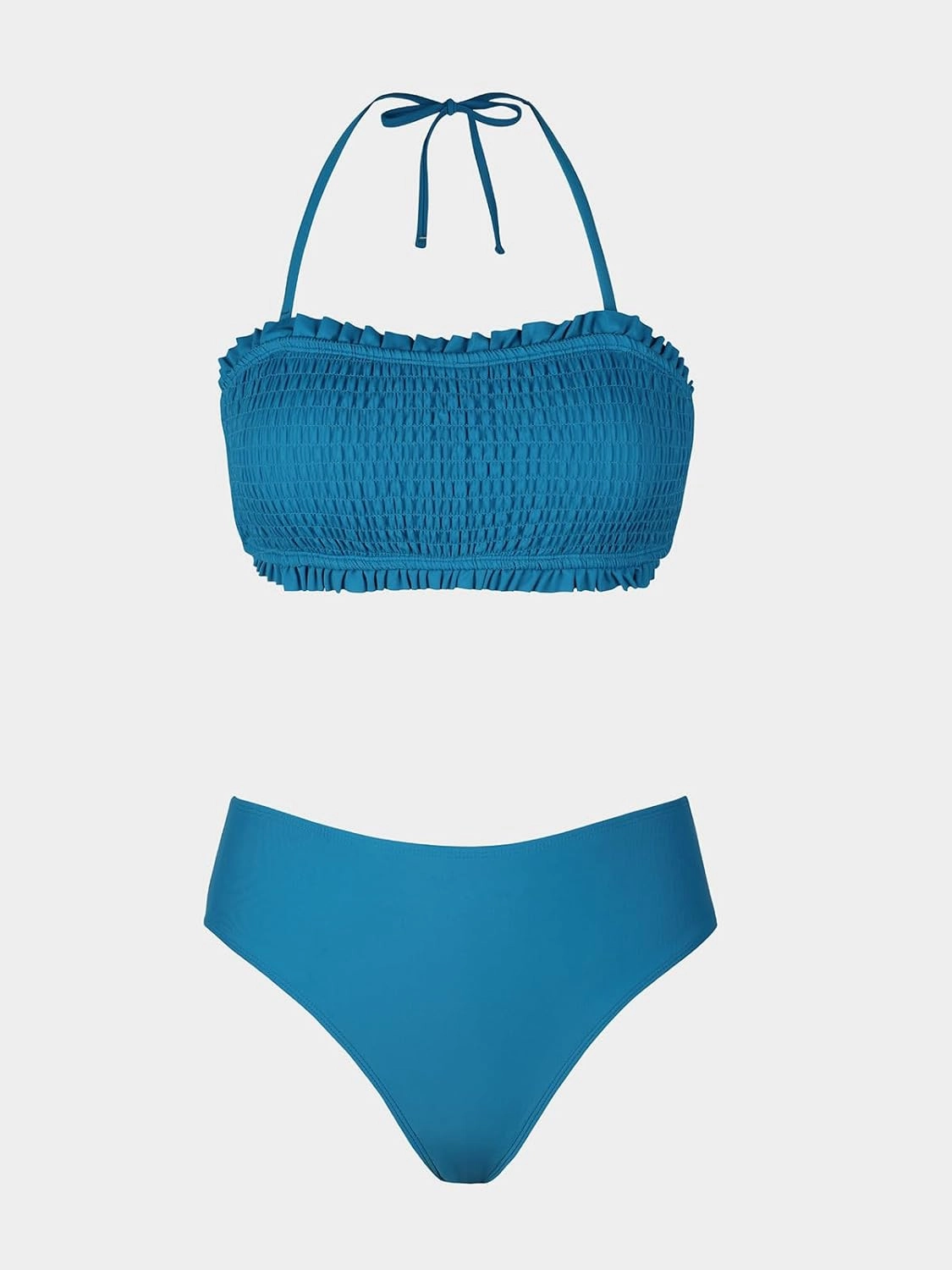 CUPSHE Bikini Set for Women Two Piece Swimsuit Bandeau Top Back Tie Mid Waisted Bottom with Removable Shoulder Straps