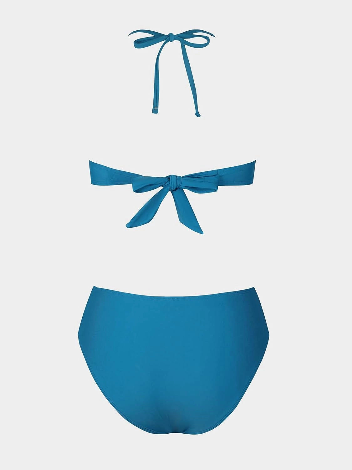 CUPSHE Bikini Set for Women Two Piece Swimsuit Bandeau Top Back Tie Mid Waisted Bottom with Removable Shoulder Straps