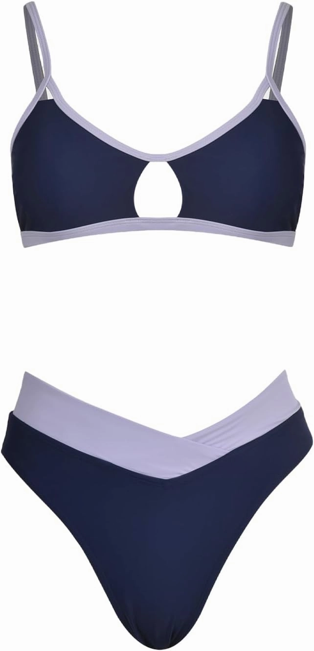 CUPSHE Bikini Set for Women Two Piece Swimsuits Cut Out High Waisted Scoop Neck V Cut Bottom