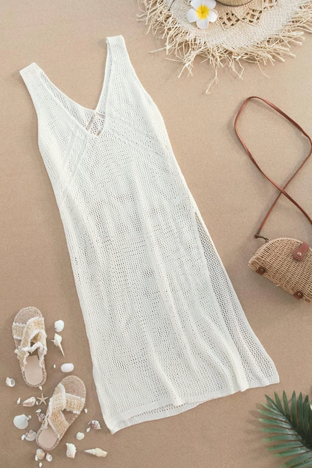 CUPSHE Women Crochet Swimsuit Cover Up Sleeveless Hollow Out Long Swimwear Coverup 2025 Split Mesh Beach Dress