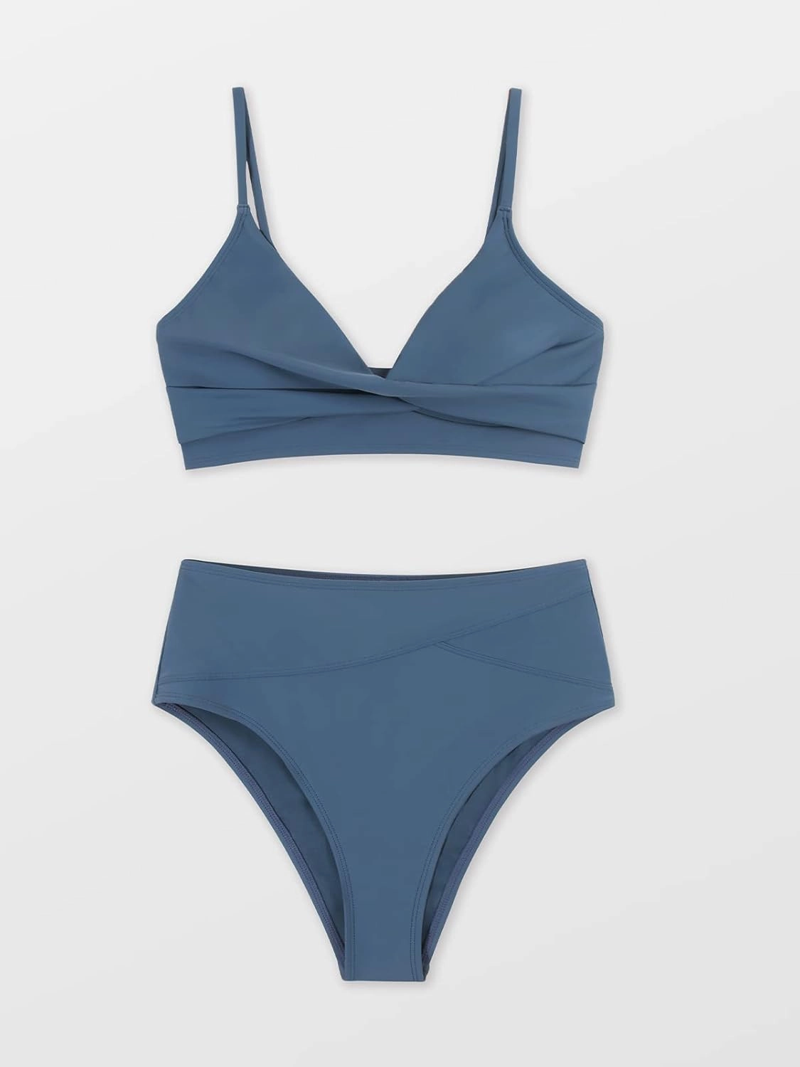 CUPSHE Women's Bikini Sets Two Piece Swimsuit High Waisted V Neck Twist Front Adjustable Spaghetti Straps Bathing Suit