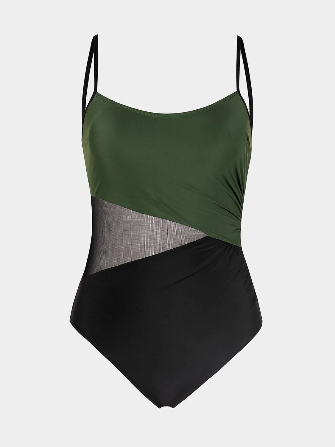 CUPSHE Women's One Piece Swimsuit Bathing Suit Scoop Neck Cutout Back Hook Color Block Mesh Swimwear