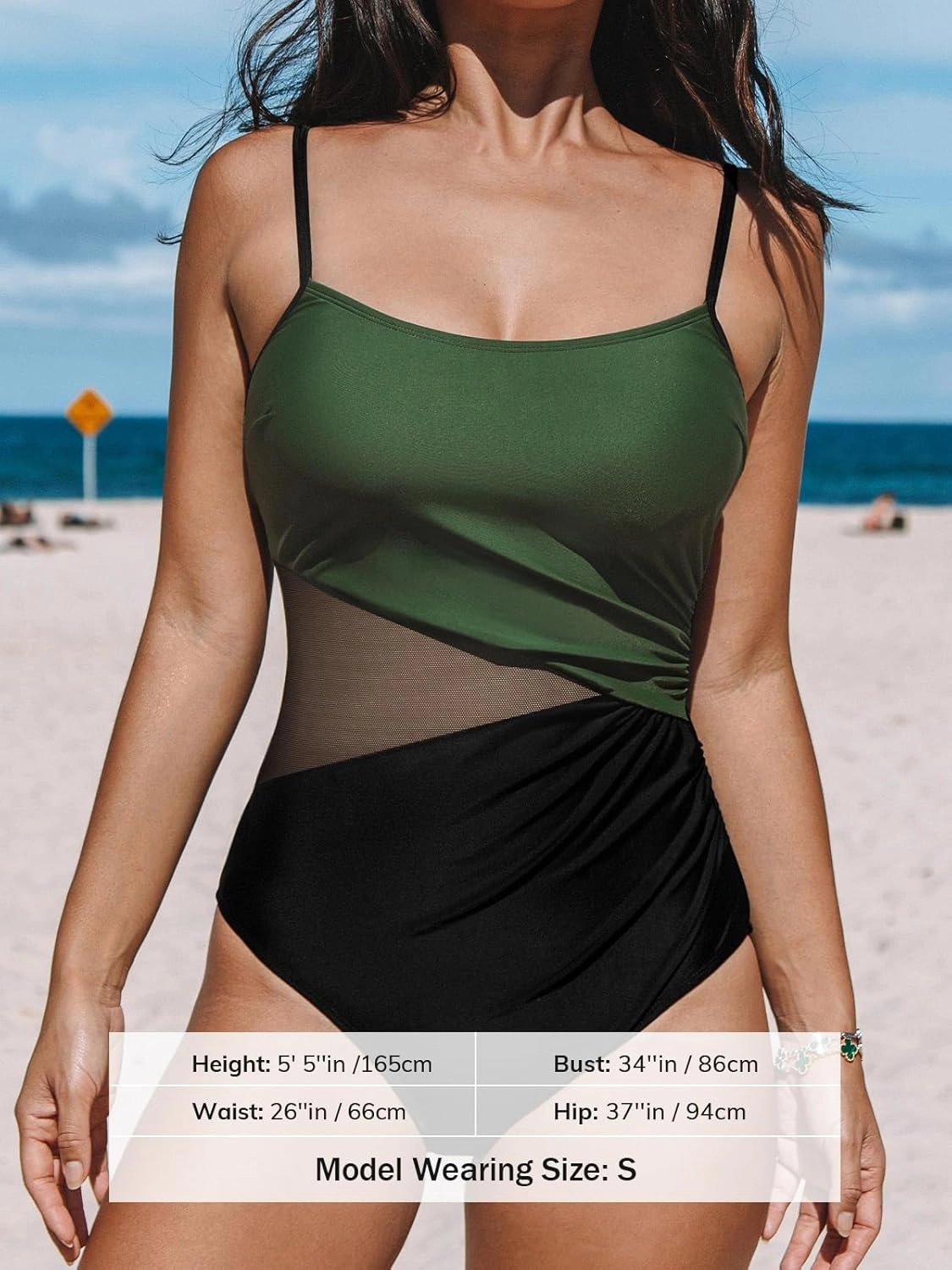 CUPSHE Women's One Piece Swimsuit Bathing Suit Scoop Neck Cutout Back Hook Color Block Mesh Swimwear