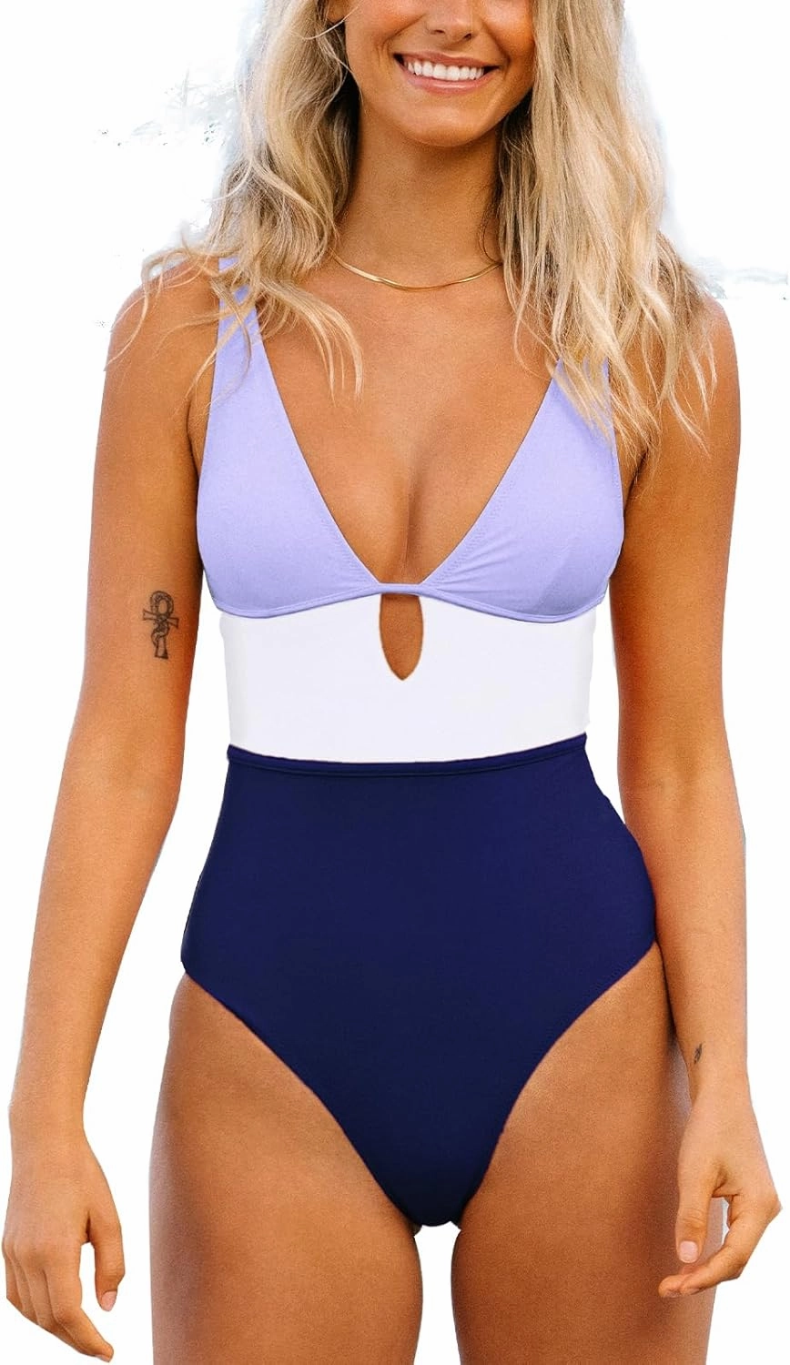 CUPSHE Women's One Piece Swimsuit Color Block Keyhole Cutout Bathing Suit