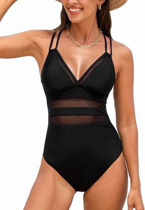CUPSHE Women's One Piece Swimsuit Deep V Neck Tummy Control Mesh Cutout Adjustable Straps