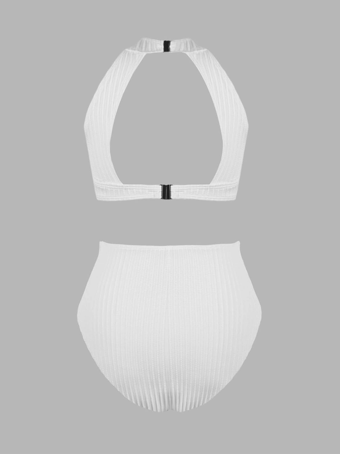 CUPSHE Women's One Piece Swimsuit High Neck Cutout Ribbed Texture Back Hook Hollow Wrapped