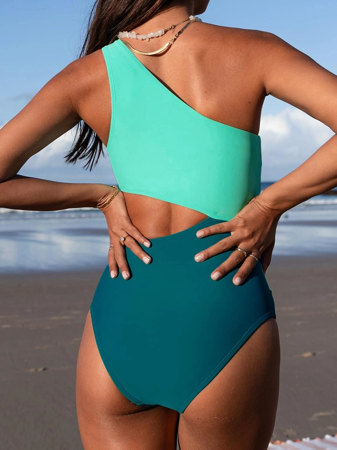 CUPSHE Women's One Piece Swimsuit One Shoulder Bathing Suit Cutout Color Block Swimwear