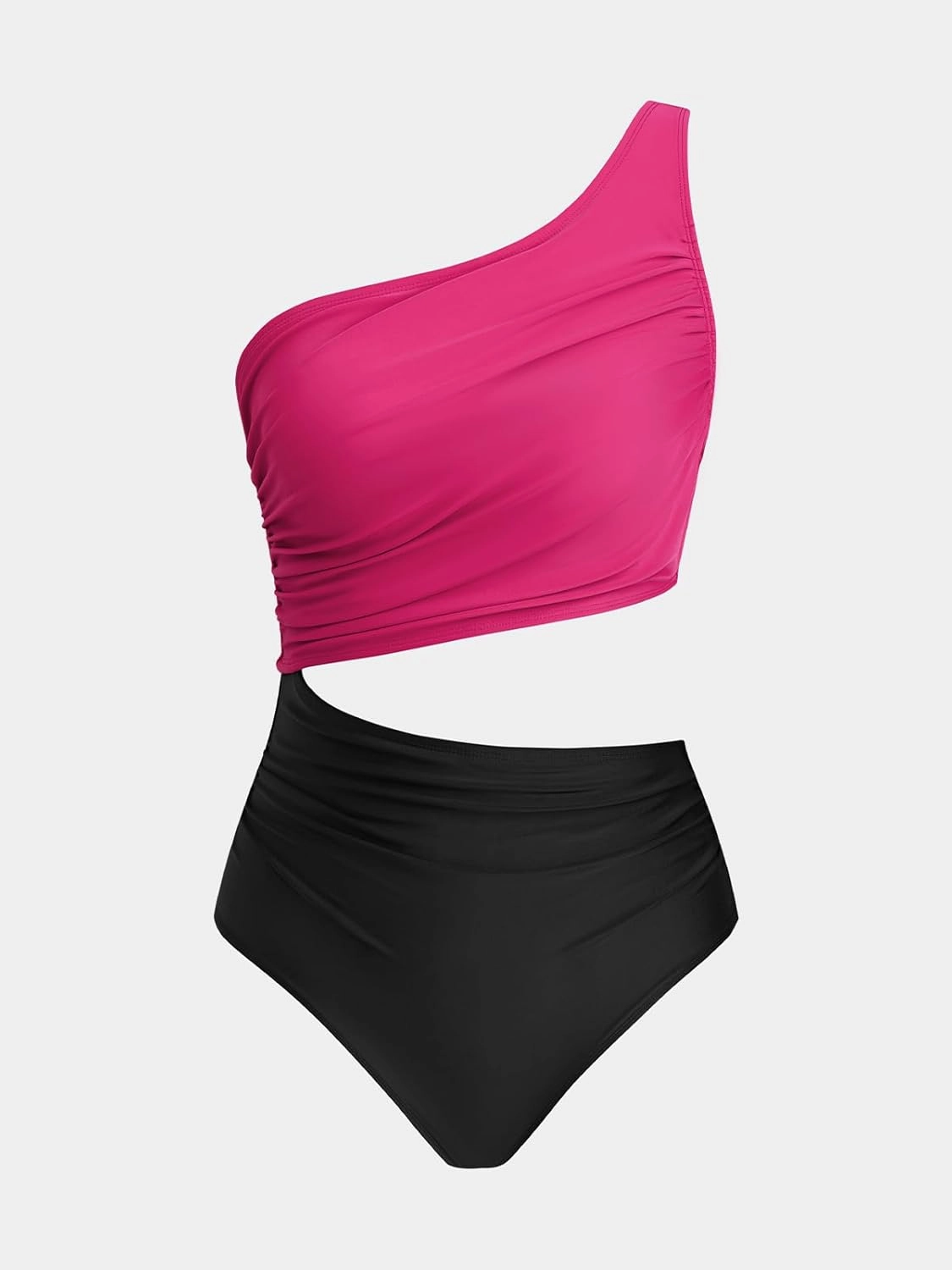 CUPSHE Women's One Piece Swimsuit One Shoulder Color Block Side Cutout Ruched Bathing Suit