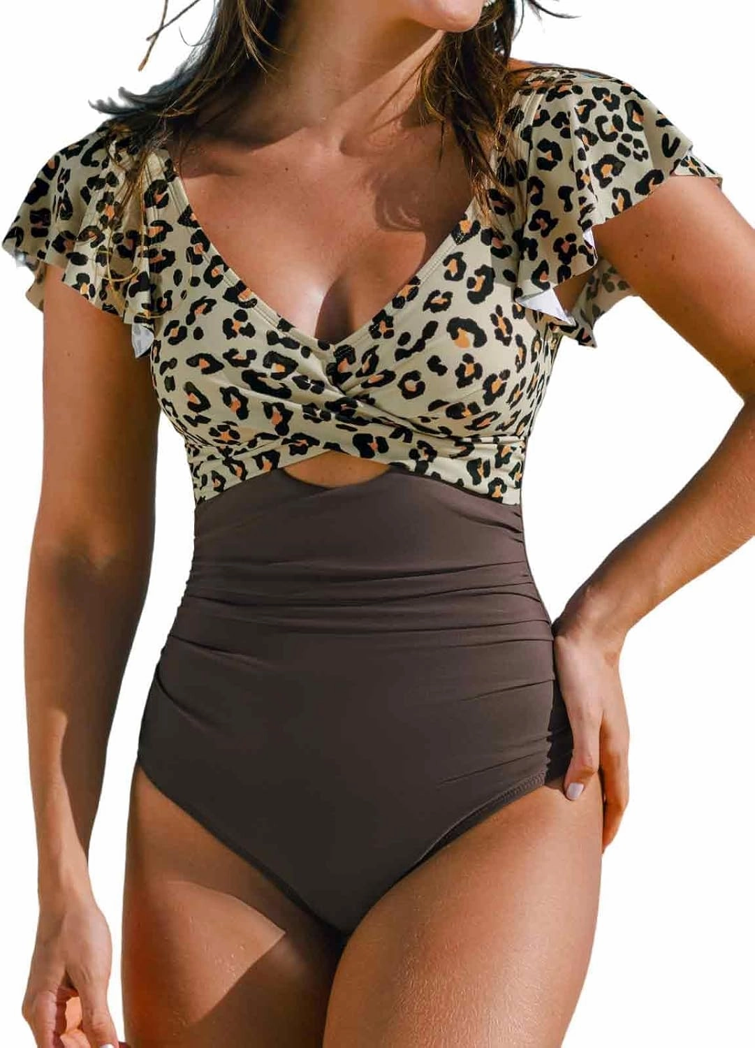 CUPSHE Women's One Piece Swimsuit Tummy Control Bathing Suit V Neck Ruffled Wrap Ruched Cutout Back Hook (Available in Plus)