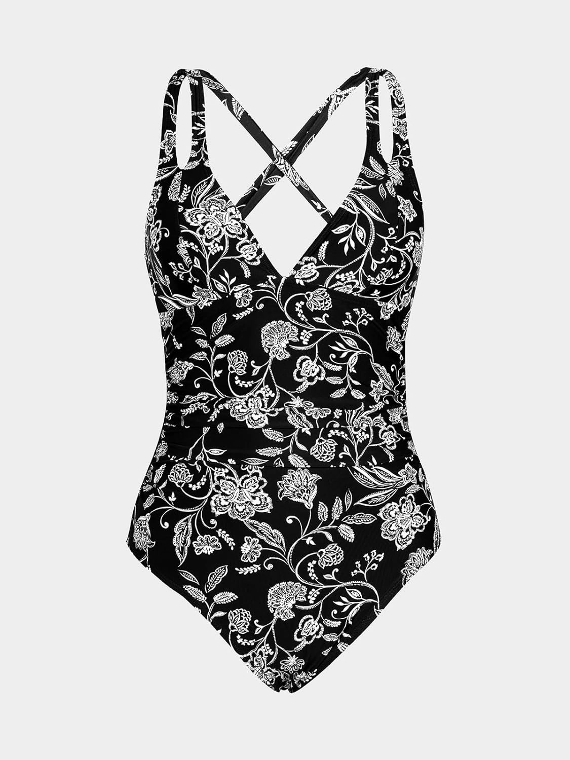 CUPSHE Women's One Piece Swimsuit Tummy Control Deep V Neck Double Straps Crisscross Back Tie Bathing Suit