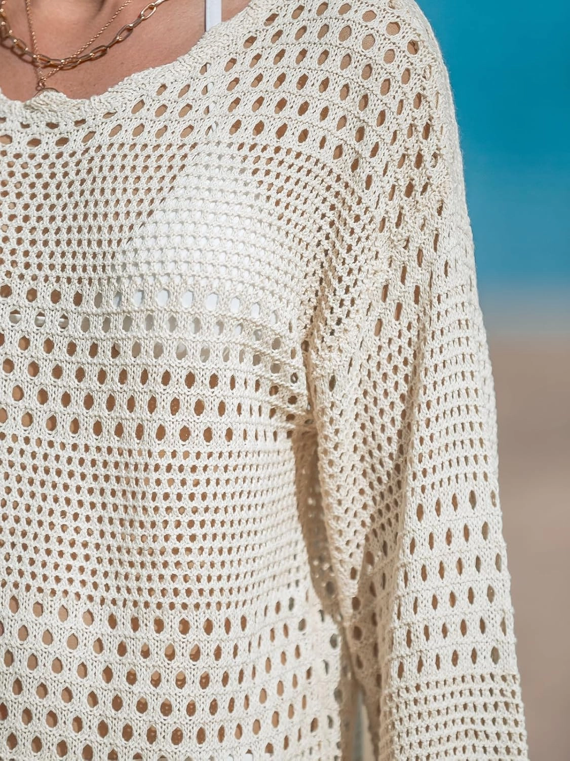 CUPSHE Women's Swimsuit Cover Up Crochet Bathing Suit Mesh Swimwear Knit Pullover Beach Dress