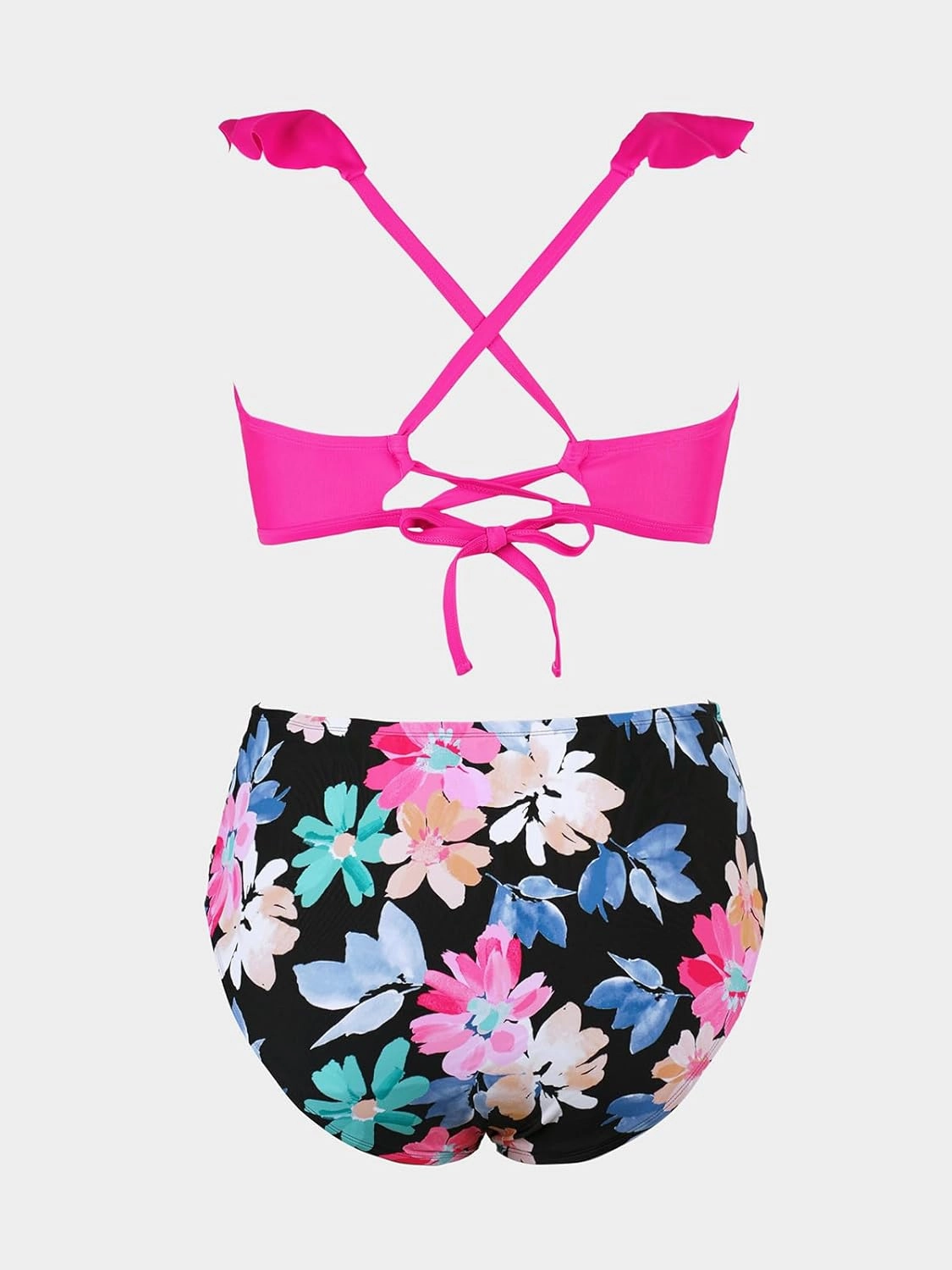 CUPSHE Women Swimsuit Plus Size Bikini Set High Waisted Ruffled Front Self Tie Back Ruched Bathing Suit