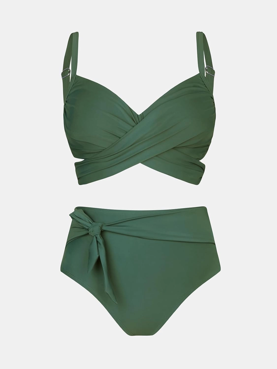 CUPSHE Women Swimsuit Plus Size Bikini Set High Waisted Wrapped Front Self Tie Back Knotted Bottom