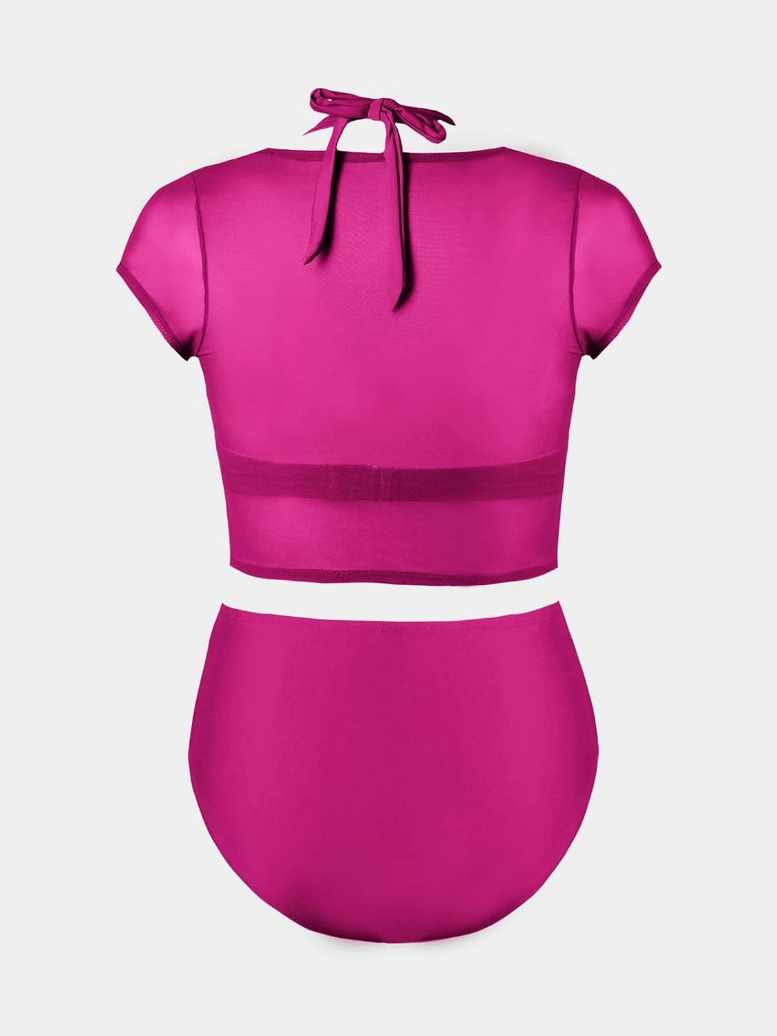 CUPSHE Women Swimsuit Plus Size Bikini Set Three Piece High Waisted Sheer Mesh Top Halter Ruched Bottom