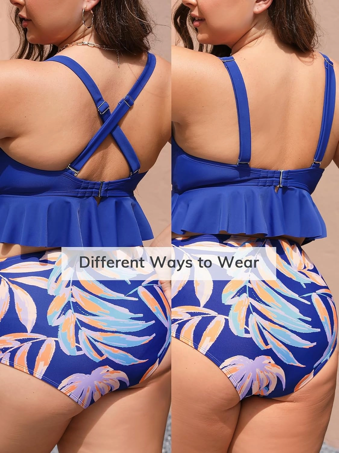 CUPSHE Women Swimsuit Plus Size Bikini Set Two Piece Bathing Suit V Neck High Waisted Flowy Ruffle Hem Floral