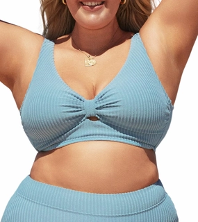 CUPSHE Women Swimsuit Plus Size Bikini Top Ribbed Texture Knotted Front Fixed Wide Straps No Bottom