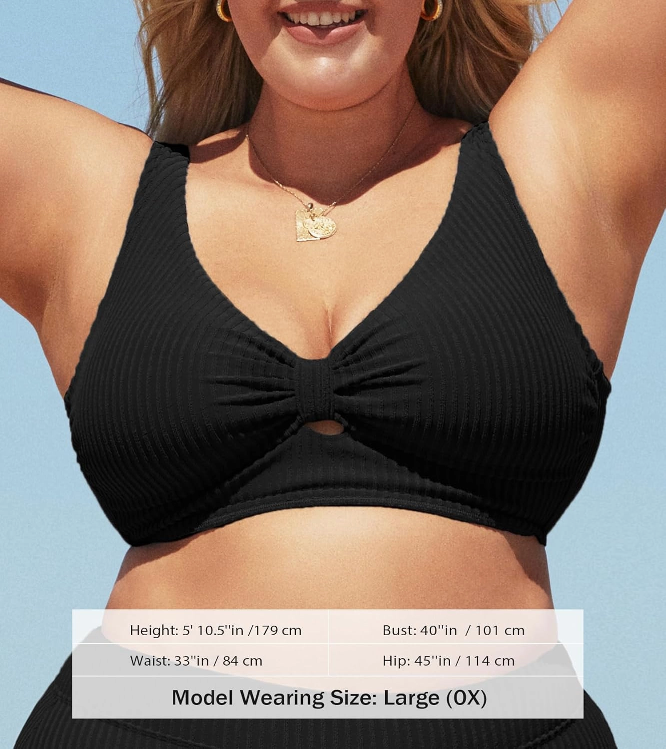 CUPSHE Women Swimsuit Plus Size Bikini Top Ribbed Texture Knotted Front Fixed Wide Straps No Bottom