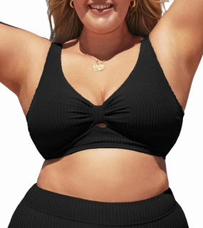 CUPSHE Women Swimsuit Plus Size Bikini Top Ribbed Texture Knotted Front Fixed Wide Straps No Bottom