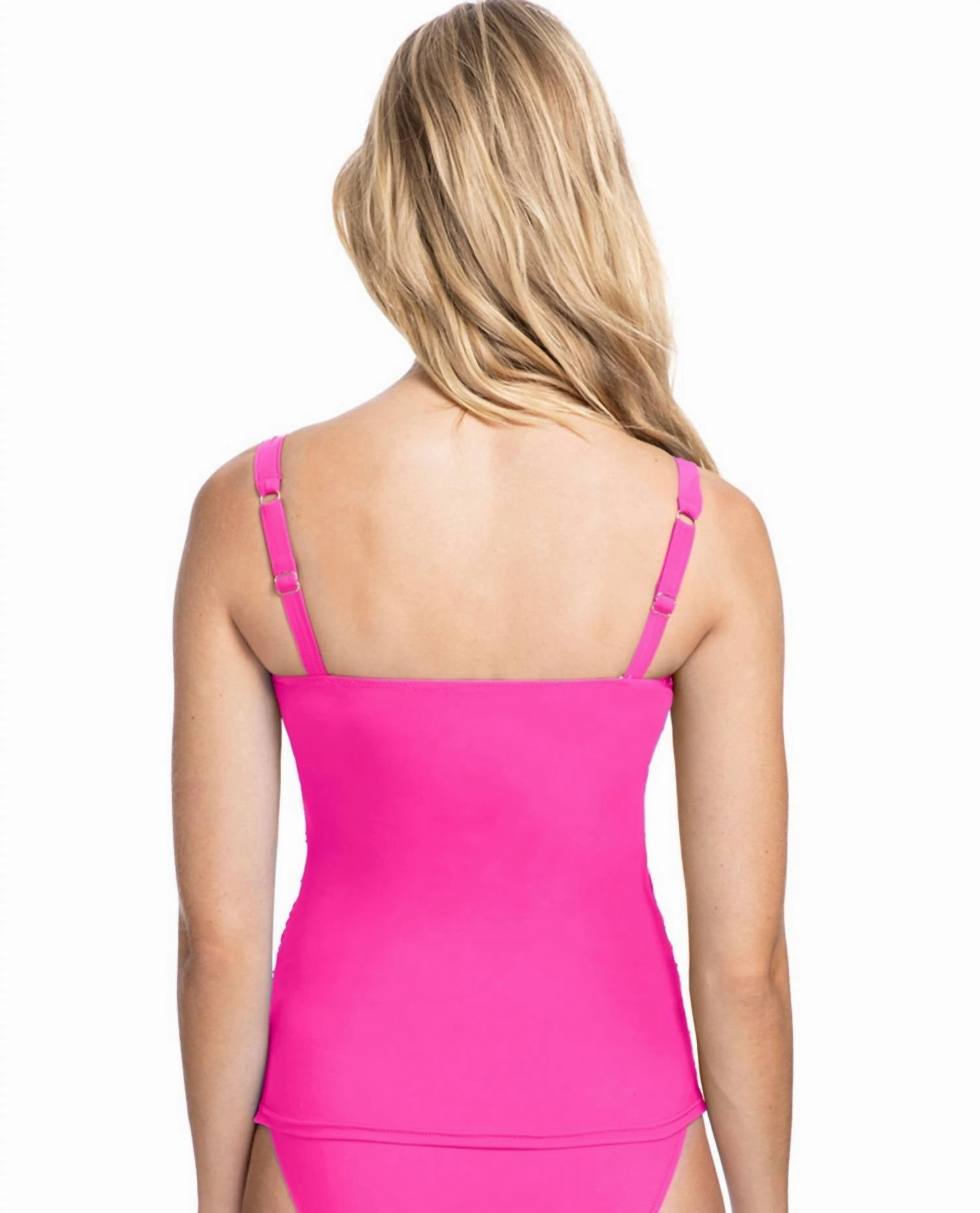 D-Cup Scoop Neck Shirred Tankini Top In Tutti Frutti Fuchsia