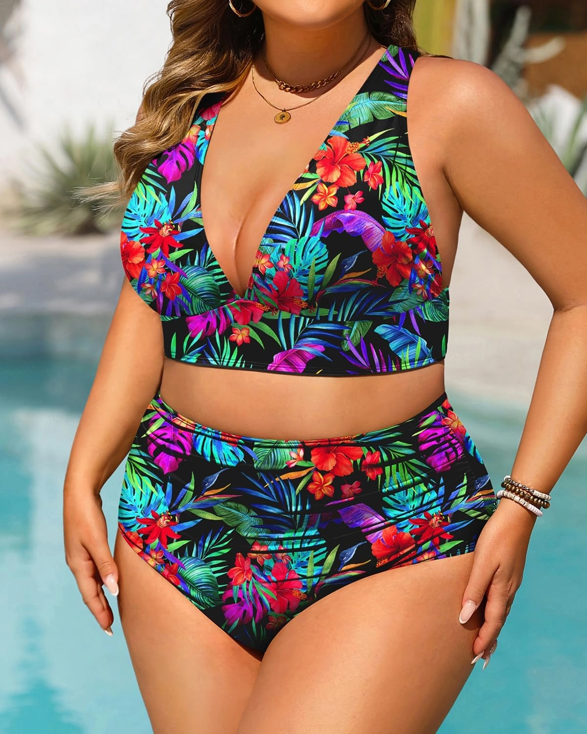 Daci Plus Size High Waisted Bikini - Two Piece Swimsuit Tummy Control Bathing Suit Sexy V Neck Swimwear 2025