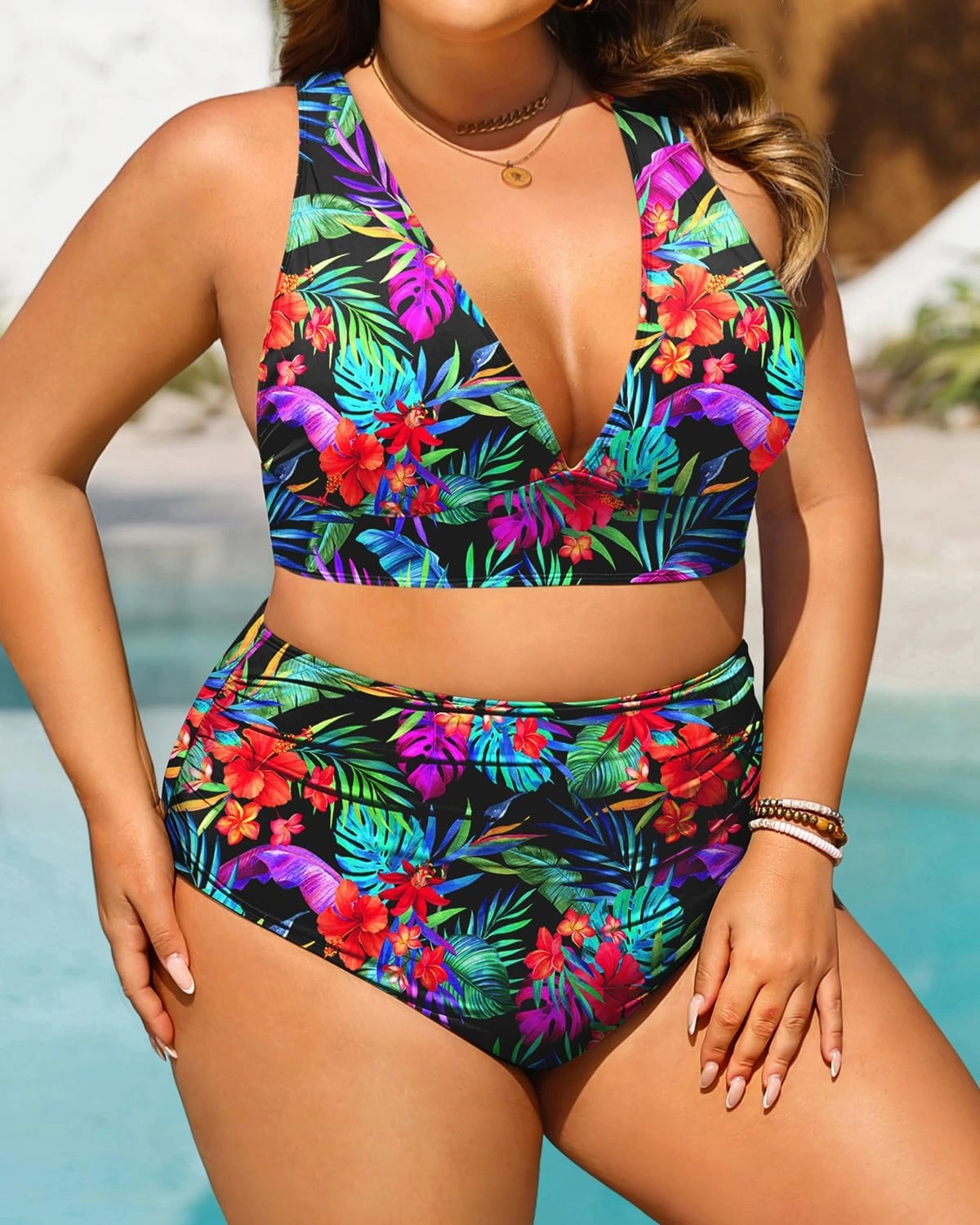 Daci Plus Size High Waisted Bikini - Two Piece Swimsuit Tummy Control Bathing Suit Sexy V Neck Swimwear 2025
