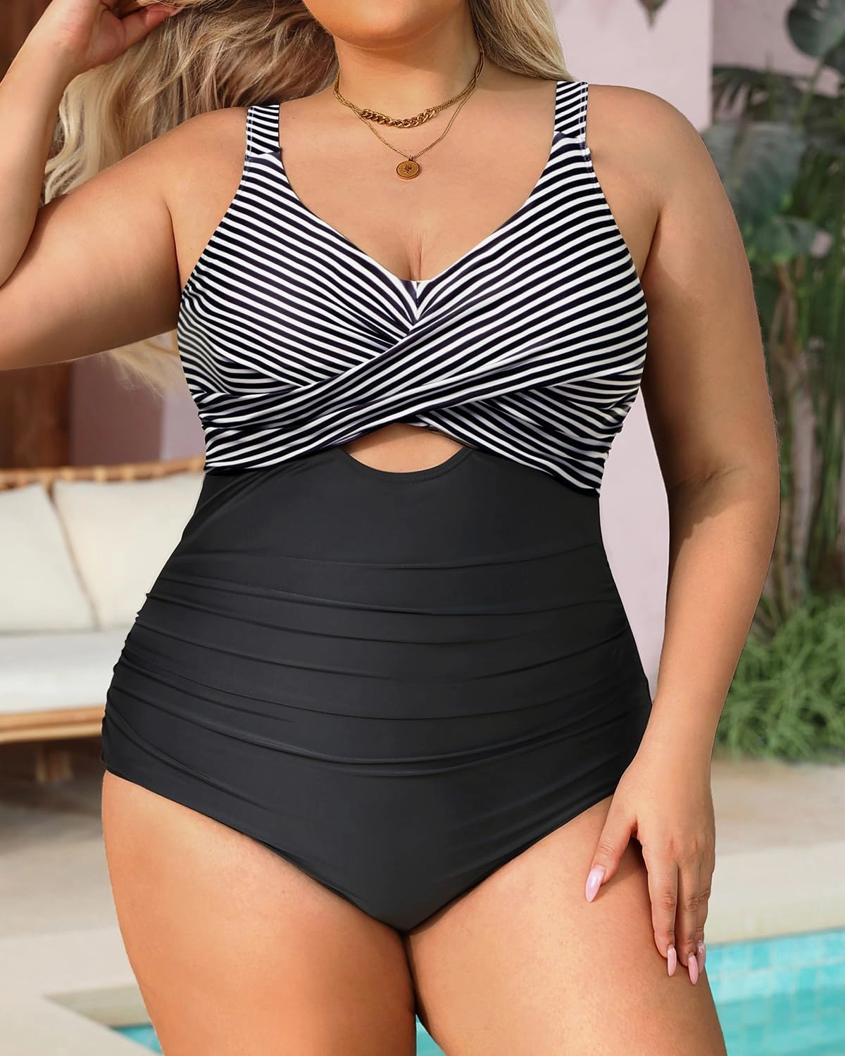 Daci Plus Size One Piece Swimsuits - Tummy Control Bathing Suit for Women Cutout Swimwear