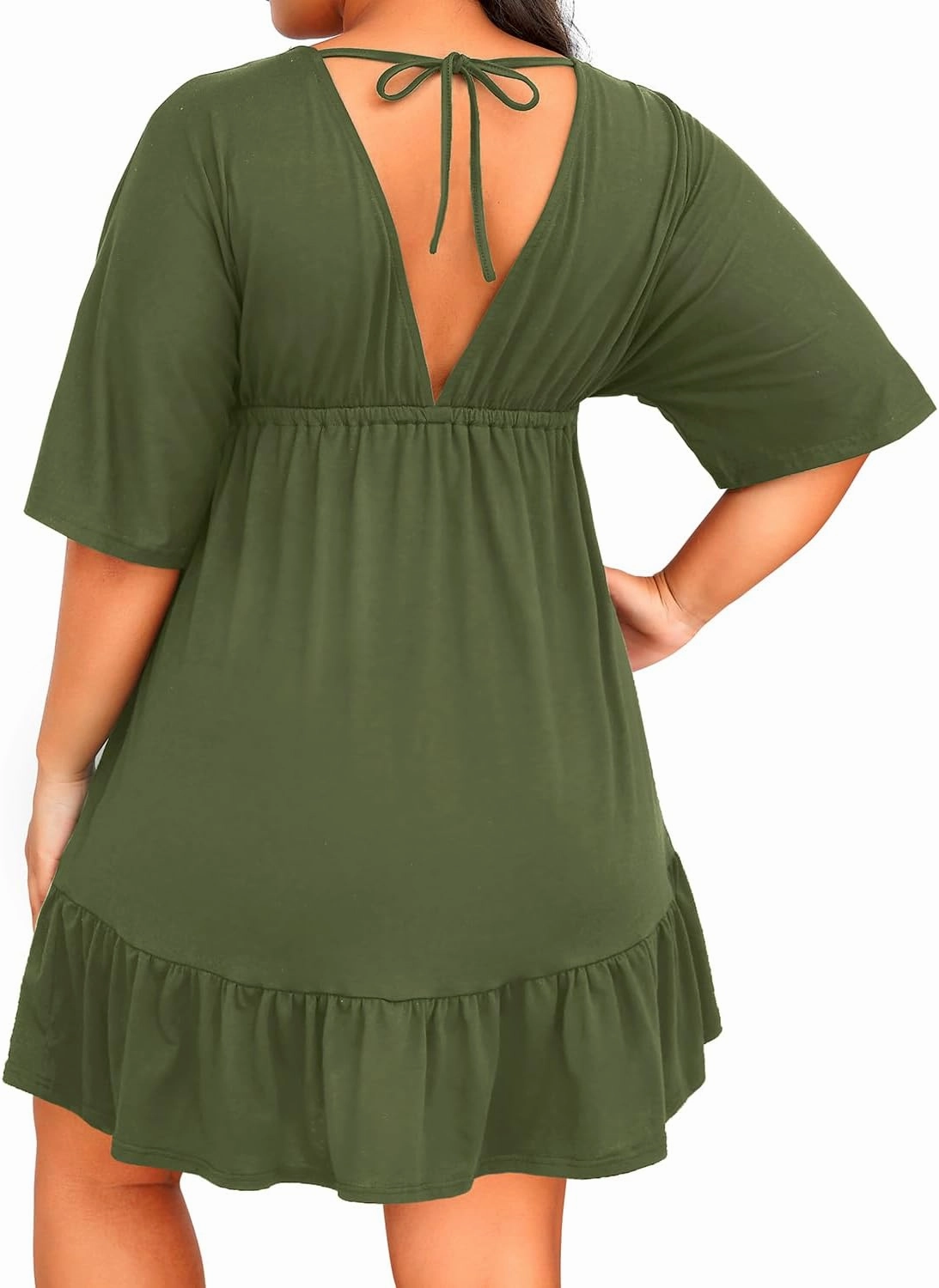 Daci Plus Size Swimsuit Cover Ups - V Neck Bathing Suit Women Short Sleeve Beach Dress
