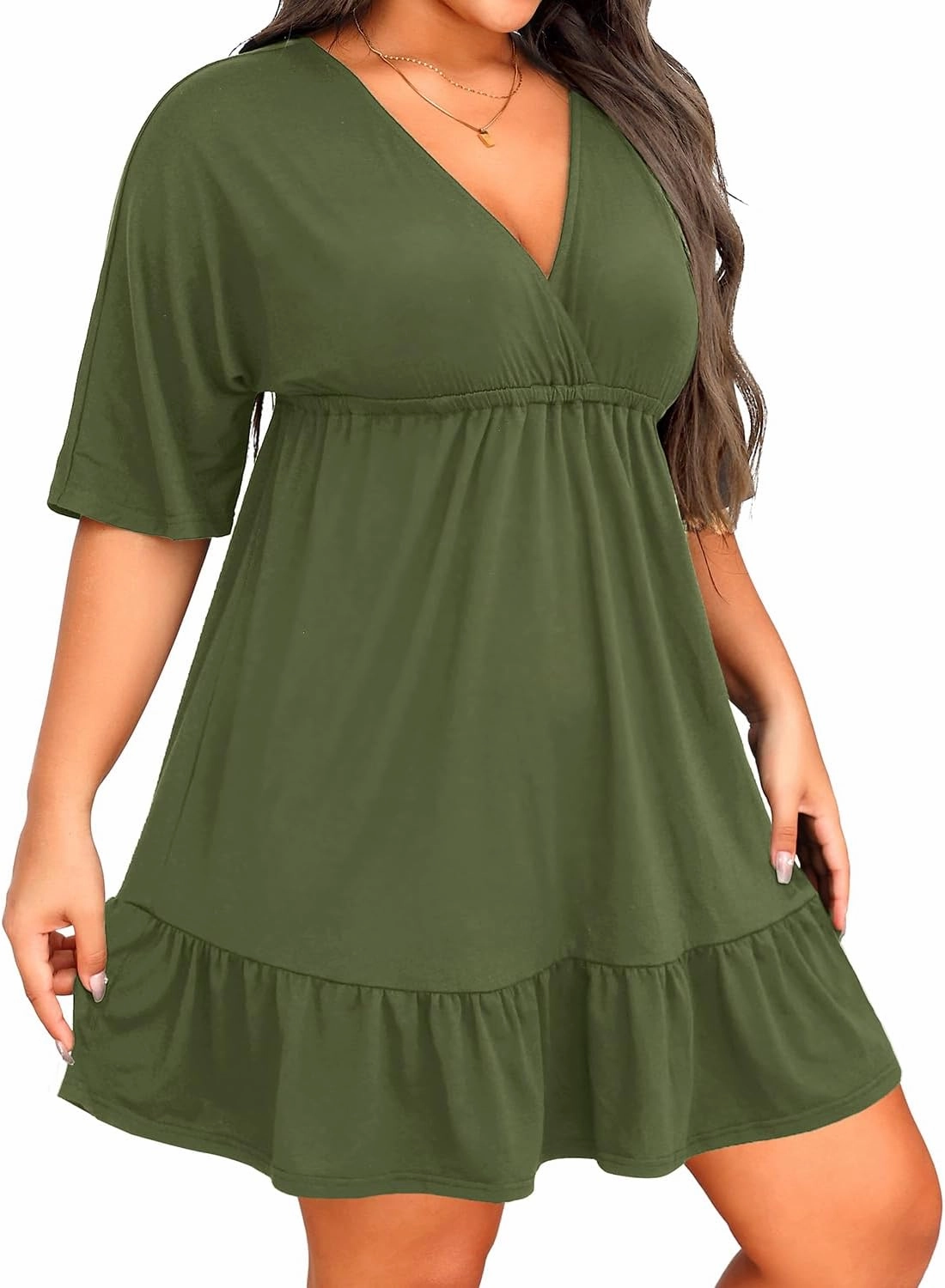 Daci Plus Size Swimsuit Cover Ups - V Neck Bathing Suit Women Short Sleeve Beach Dress