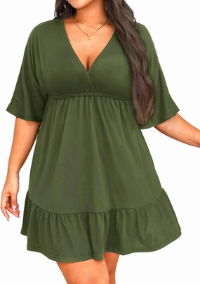 Daci Plus Size Swimsuit Cover Ups - V Neck Bathing Suit Women Short Sleeve Beach Dress