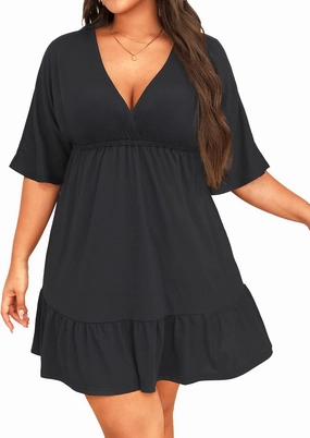 Daci Plus Size Swimsuit Cover Ups - V Neck Bathing Suit Women Short Sleeve Beach Dress