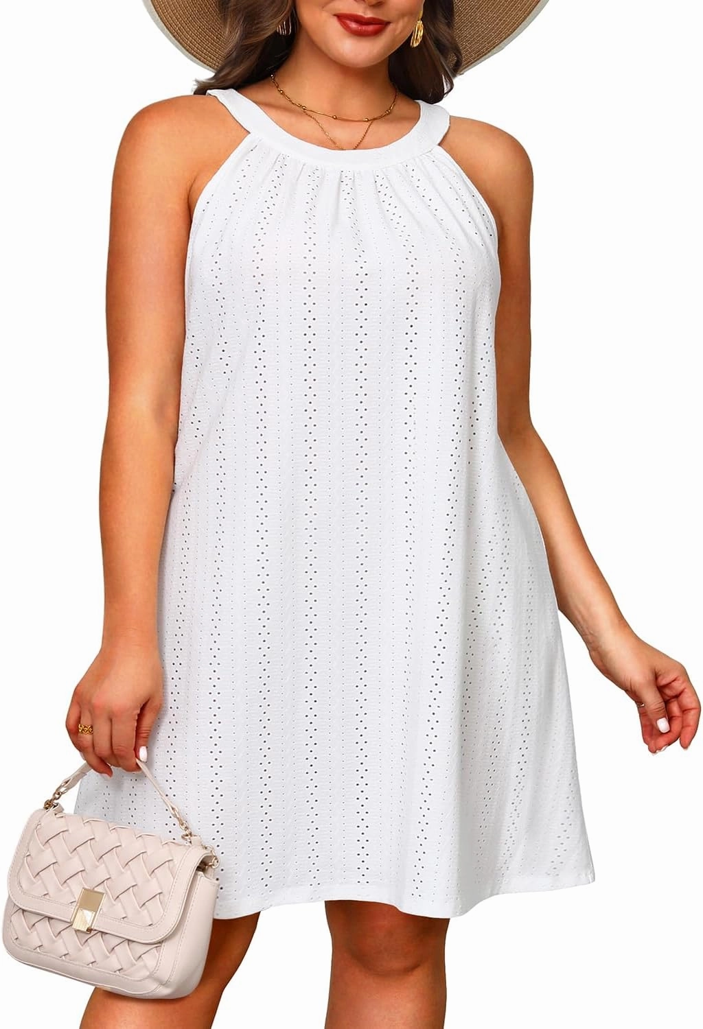 Daci Plus Size Swimsuit Cover Ups - Women Halter Hollow Out Bathing Suit Beach Coverup Sun-Dress