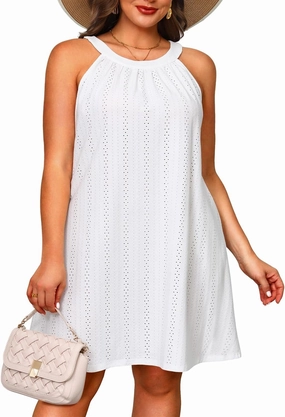 Daci Plus Size Swimsuit Cover Ups - Women Halter Hollow Out Bathing Suit Beach Coverup Sun-Dress
