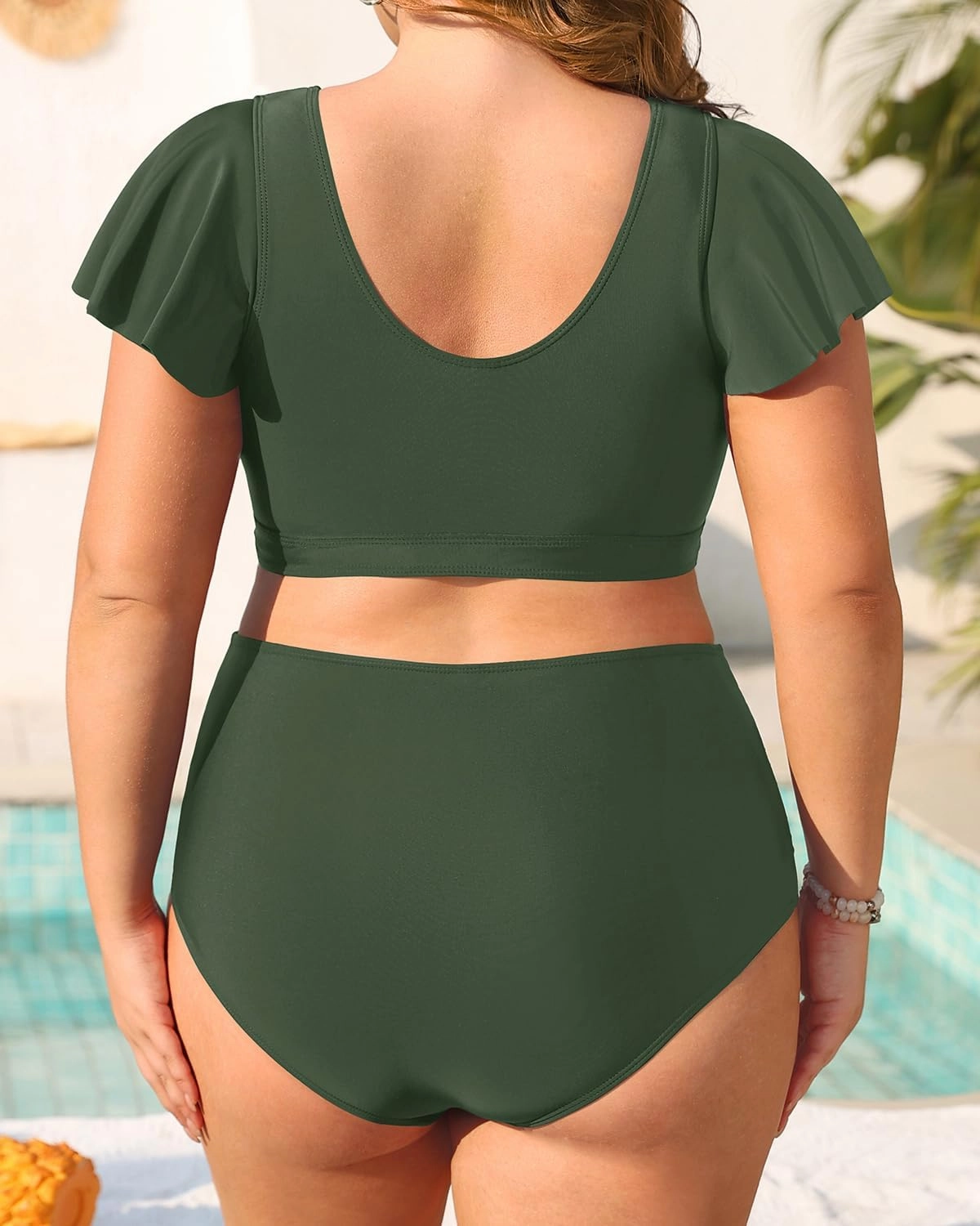 Daci Plus Size Two Piece Bikini Swimsuits - High Waisted Tummy Control Women Bathing Suits with Ruffle Sleeve Swimwear