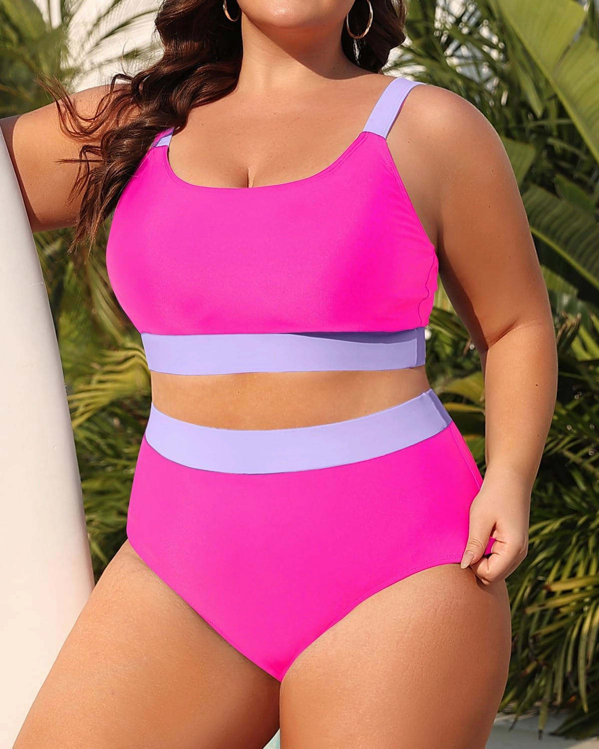 Daci Plus Size Two Piece Swimsuit High Waisted Bikini Set Sport Scoop Neck Swimsuit Full Coverage Bathing Suit