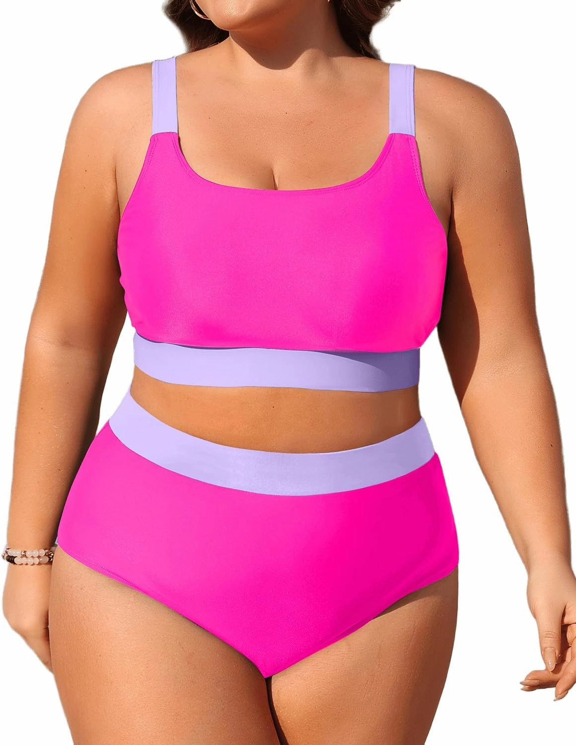 Daci Plus Size Two Piece Swimsuit High Waisted Bikini Set Sport Scoop Neck Swimsuit Full Coverage Bathing Suit