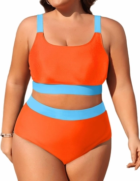 Daci Plus Size Two Piece Swimsuit High Waisted Bikini Set Sport Scoop Neck Swimsuit Full Coverage Bathing Suit