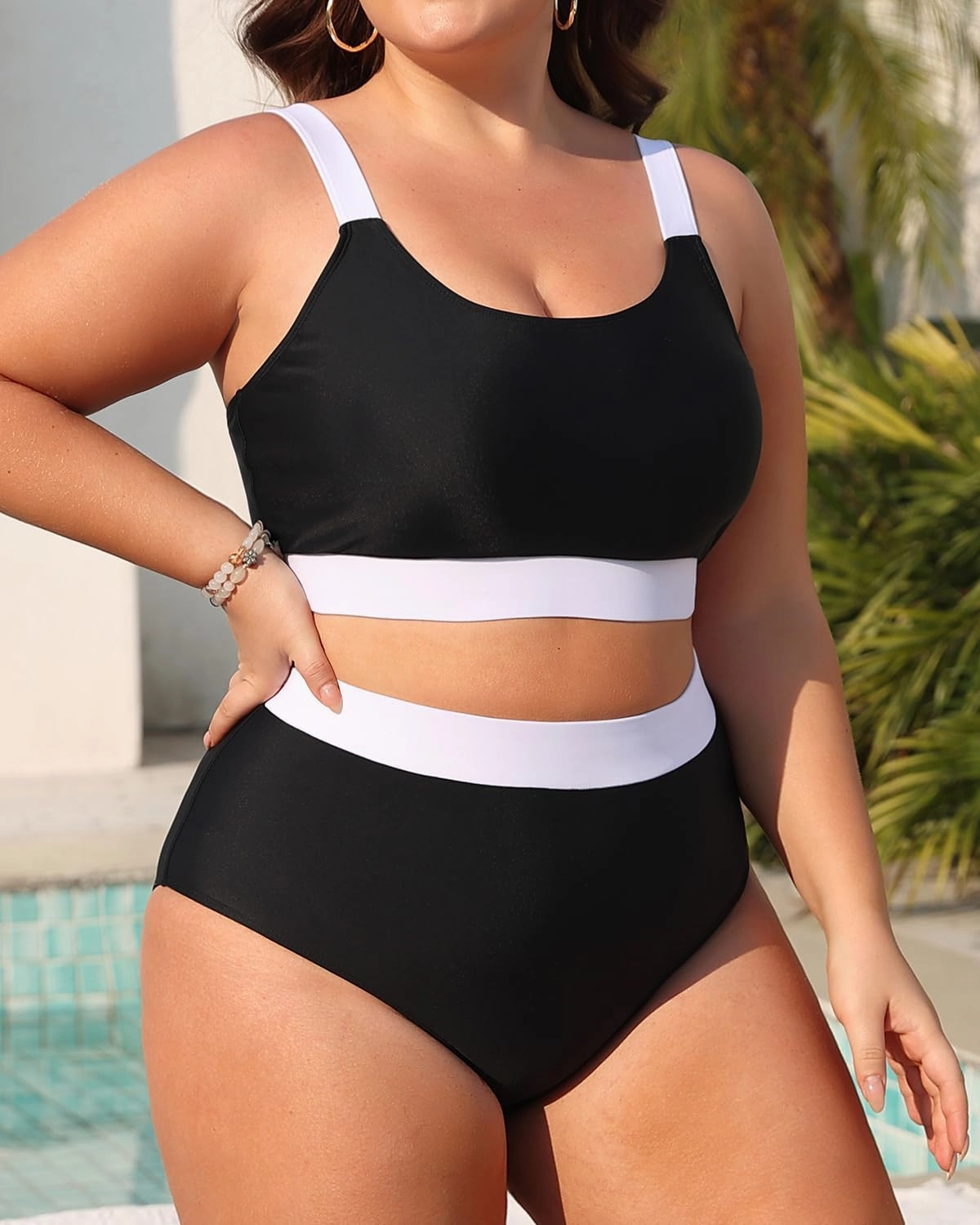 Daci Plus Size Two Piece Swimsuit High Waisted Bikini Set Sport Scoop Neck Swimsuit Full Coverage Bathing Suit