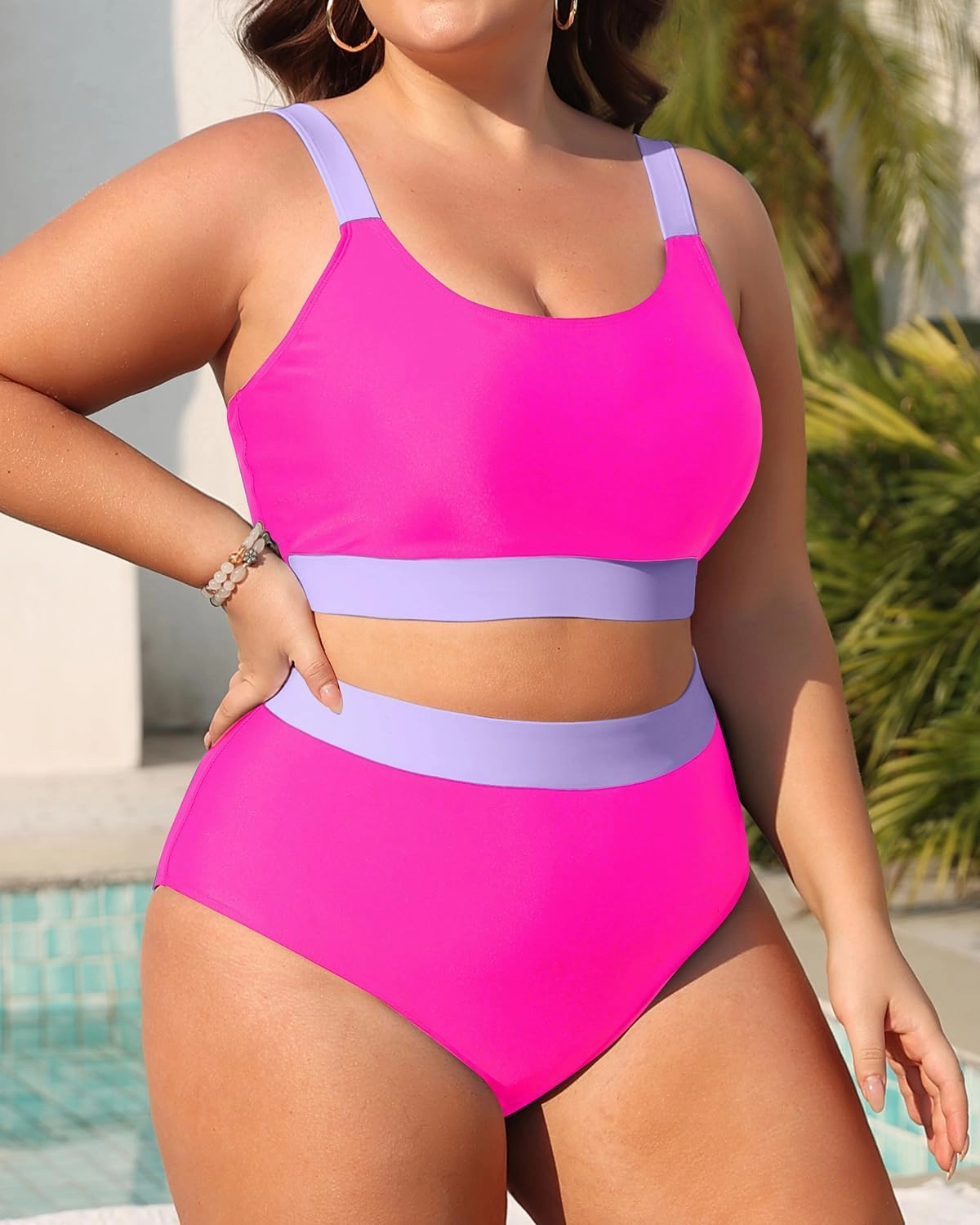 Daci Plus Size Two Piece Swimsuit High Waisted Bikini Set Sport Scoop Neck Swimsuit Full Coverage Bathing Suit