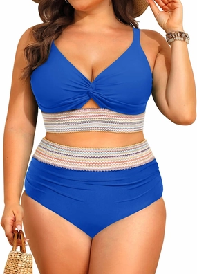Daci Plus Size Two Piece Swimsuits - High Waisted Bikini for Women Tummy Control Bathing Suits Knot Twist Swimwear 2025