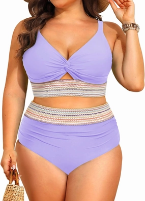 Daci Plus Size Two Piece Swimsuits - High Waisted Bikini for Women Tummy Control Bathing Suits Knot Twist Swimwear 2025