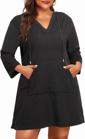 Daci Plus Size Women Terry Cloth Swimsuit Cover Up Long Sleeve Beach Bathing Suit Coverup Hooded Cotton Swim with Pockets