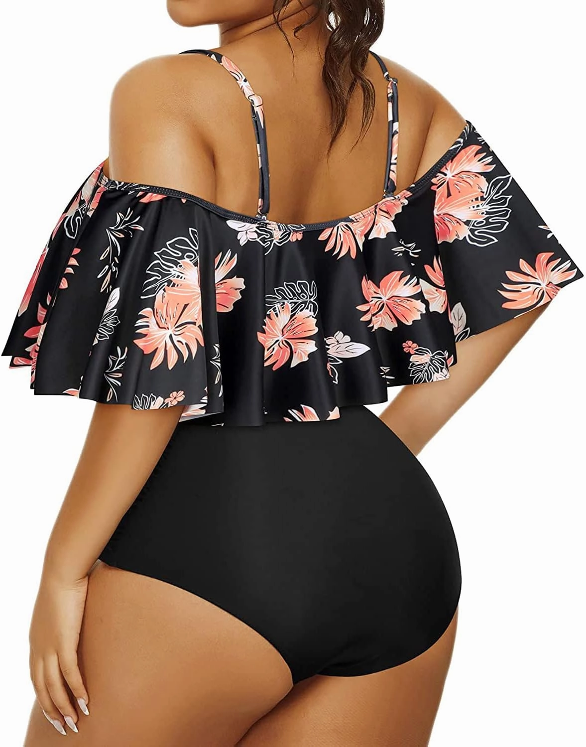 Daci Women Plus Size Bikini Sets High Waisted Ruffle Tummy Control Two Piece Swimsuit Off Shoulder Lace up Bathing Suit